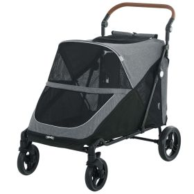 Dog Stroller for Large Dogs Up to 66 LBS with All-Terrain Spring Suspension, 8-Position Adjustable Handle (Color: Gray)